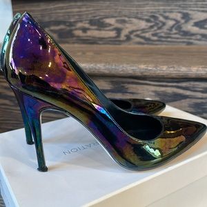 BCBGeneration black oil slick color heels size 8